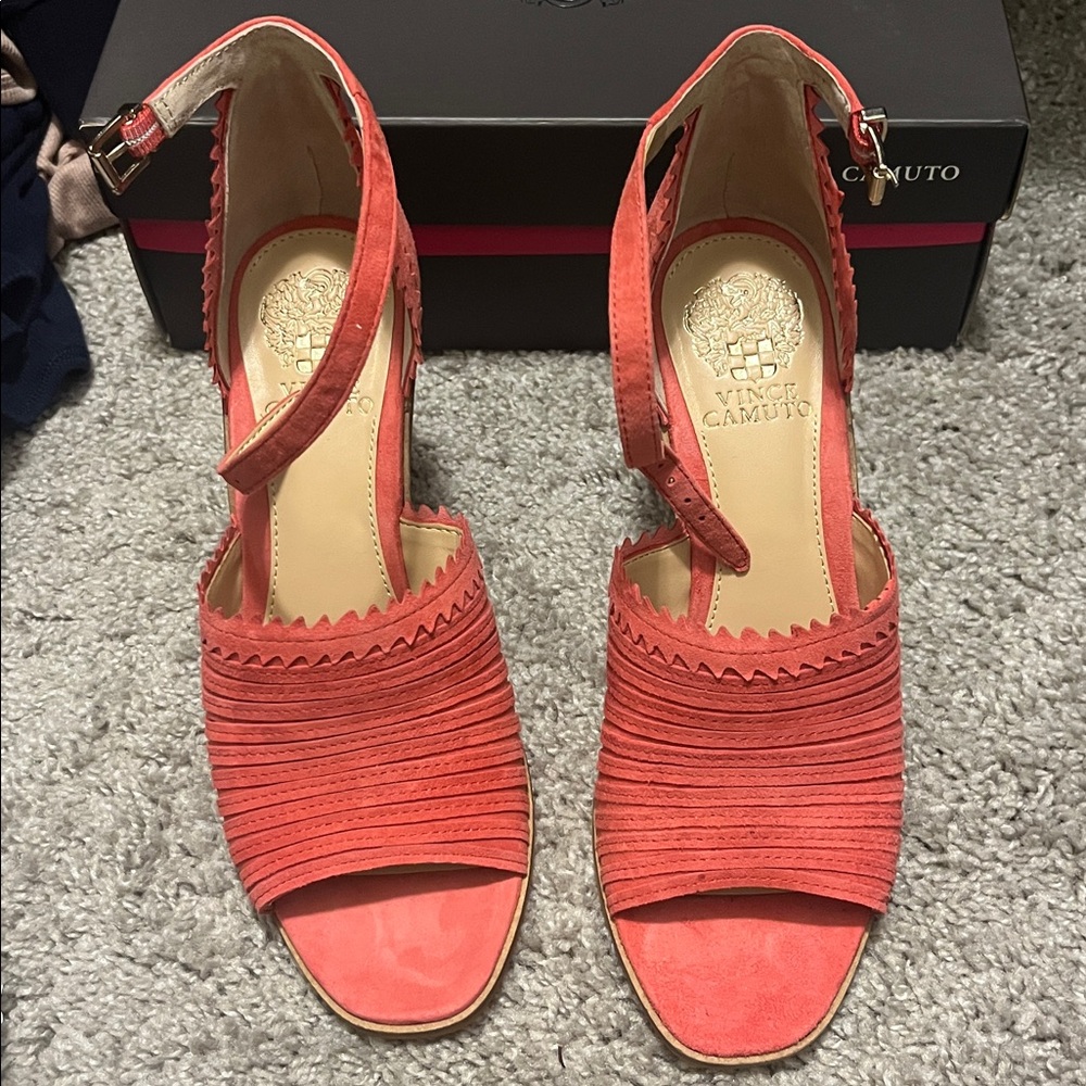 Vince Camuto Coral Rose Suede Wedges (never worn)